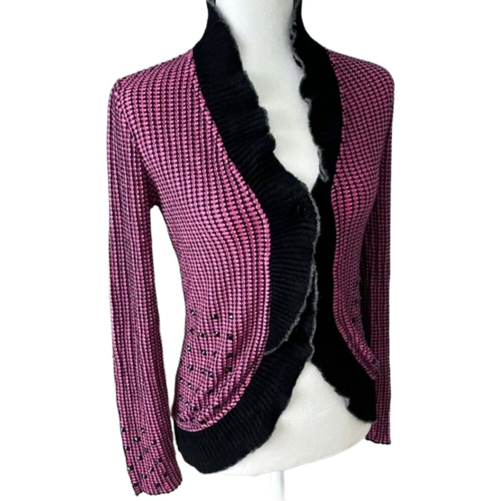 Tricot Chic Y2K Kawaii Checkered Studded Cardigan - Made In Italy